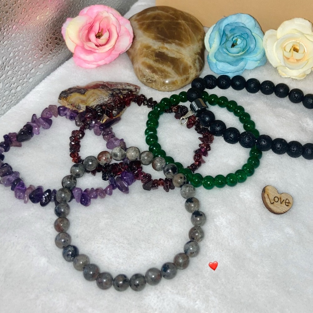 5x Natural Gemstone Beaded Handmade Bracelet Set Yooperlite Pink Tourmaline - Picture 3 of 7